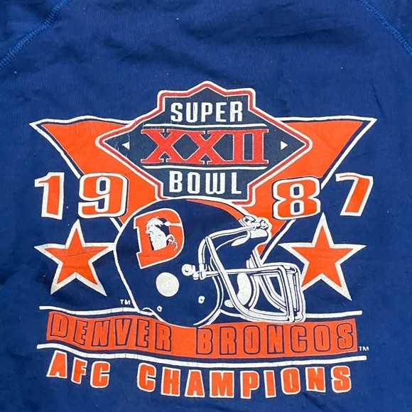 Denver Broncos Vintage Super Bowl XXII 1987 NFL Football Crewneck Sweatshirt - Picture 3 of 4